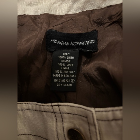 Vintage 90s Brown & White Linen Boho Granola Square Neck Shift Dress - Medium - Picture 10 of 10